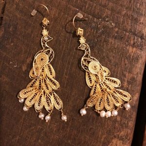 Darling Golden Peacock Earrings
